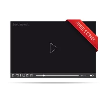 Flat video player for web and mobile apps with free song notification Stock Illustration