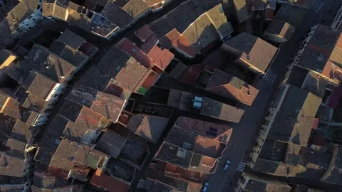 Flat View of Drone Flying over Street in Vinaixa at Sunset Stock Footage 286201740