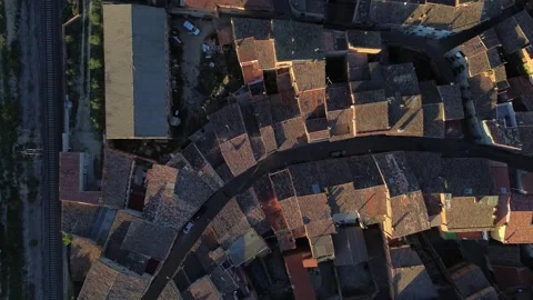 Flat View of Drone Flying over Street in Vinaixa at Sunset Stock Footage 286202239