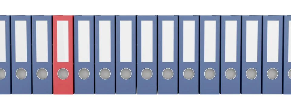 Flat on view of a row of ring binders or file folders over white background.. Illustrazione stock