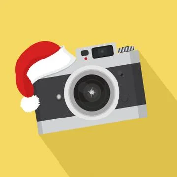 Flat vintage camera with hat christmas Stock Illustration