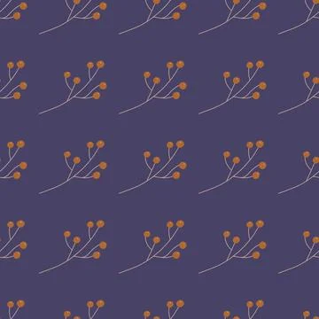 Flat vintage seamless pattern with simple orange berries shapes. Purple backg イラスト素材