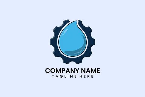 Flat water and gear mechanical engineering logo イラスト素材