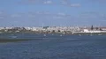 Flat water coastline panorama of city Faro at Algarve, Portugal 4k or 4k+ Resolution