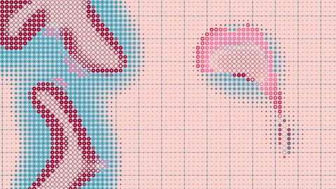 Flat wavy flowing pattern with colored dot. 3d rendering loop animation. 4k UHD Stock Footage 135864288