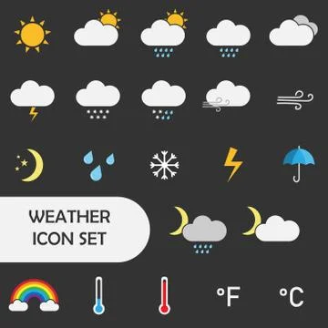 Flat weather forecast icon set. Vector illustration.  스톡 일러스트
