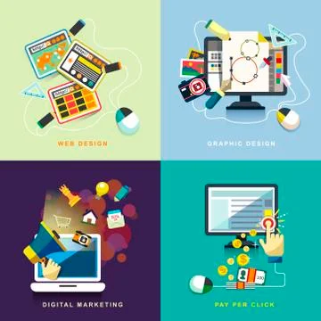 Flat web and graphic design, marketing, pay per click Stock Illustration