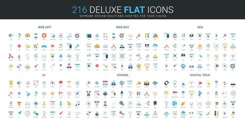 Flat Web App Development SEO UI Coding Icons Stock-Illustration