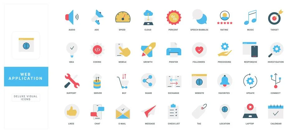 Flat Web Application Icons for Digital Interface Stock Illustration