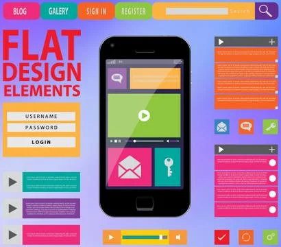 Flat Web Design, elements, buttons, icons Stock Illustration