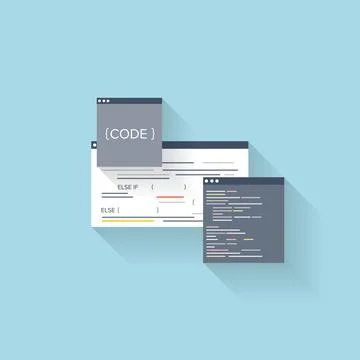 Flat web icon. Coding interface window,programming. Stock Illustration