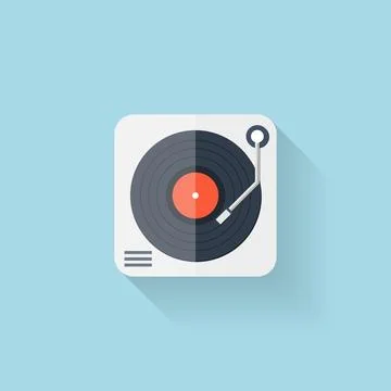 Flat web icon. Vinyl player. Illustrazione stock