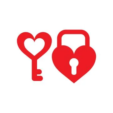 Flat web icon on white background key lock heart Stock Illustration