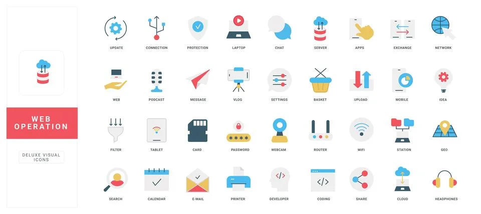 Flat Web Operation Icons for Digital Services Illustrazione stock
