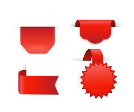 Flat web template with red empty sale ribbon set on white background. 3d vector Stock Illustration