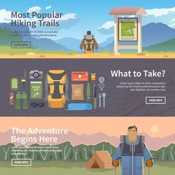 Flat web vector hiking banners. Stock Illustration