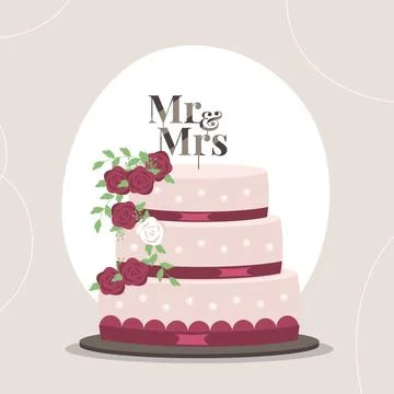 Flat wedding cake with topper Stock Illustration