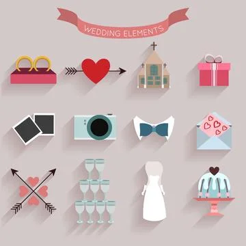 Flat Wedding Elements 库存插图