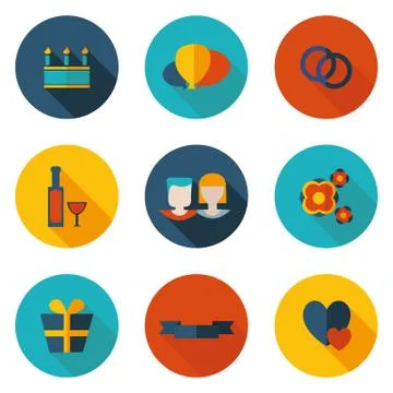 Flat wedding icons Stock Illustration