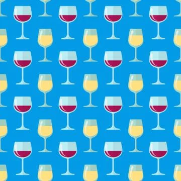 Flat white and red wine glasses seamless pattern. Stock Illustration