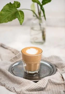 Flat white coffee drink for ideal breakfast Stock Photos