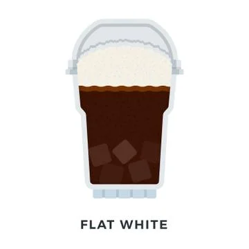 Flat White coffee with ice cubes in a clear plastic glass vector flat isolated Stock Illustration