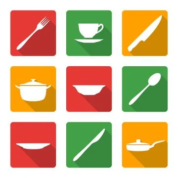 Flat white dinnerwarwe icons Stock Illustration