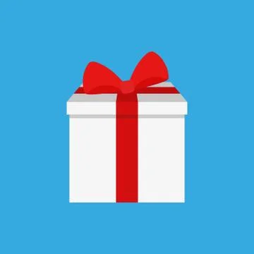 Flat white gift box present with red bow. Vector illustration. Stock Illustration