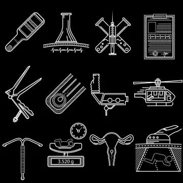 Flat white line vector icons for obstetrics Stock Illustration