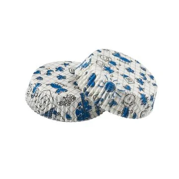 Flat white paper baking forms for muffins and cupcakes with school theme patt Stock Photos