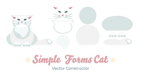 Flat white persian cat isolated vector constructor. Cartoon illustration Stock Illustration