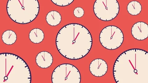 Flat white watches different size with moving arrows on light red background. Stock Footage 112367753