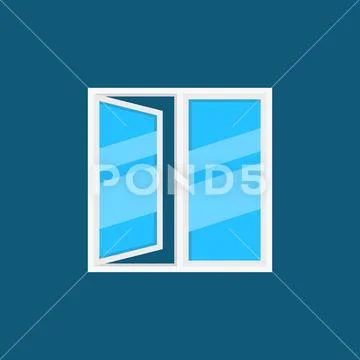 Flat white window with blue glass vector icon or logo Stock Illustration