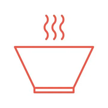 Flat wide hot steaming bowl logo linear food icon Stock Illustration