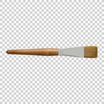 Flat wide paint brush with light wood handle and silver ferrule, art supply.. Photos