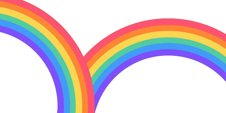 Flat wide rainbow arc shape. Half circle, bright spectrum colors. Colorful .. Stock Illustration