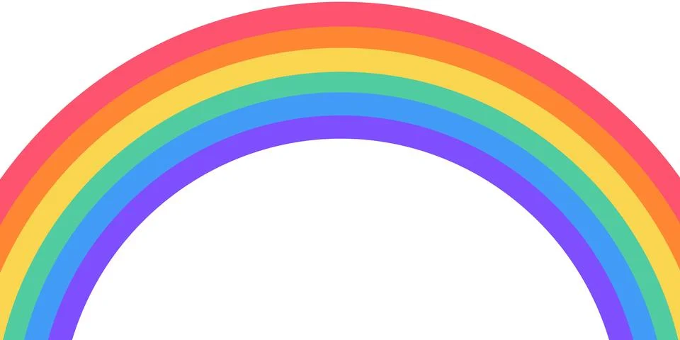 Flat wide rainbow arc shape. Half circle, bright spectrum colors. Colorful .. Stock Illustration