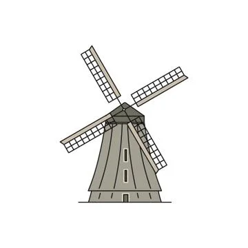 Flat wind mill icon isolated on white background - wheat farm building Ilustración de archivo