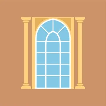 Flat window on brown wall decorated with columns Stock Illustration
