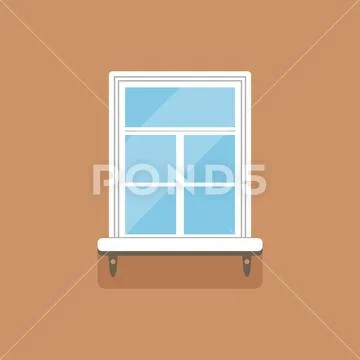 Flat window with decorative facade cornice on brown wall Stock Illustration