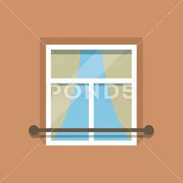 Flat window with facade cornice on brown wall Stock Illustration