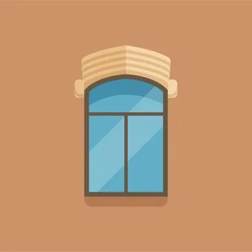 Flat window with facade cornice on brown wall Stock Illustration