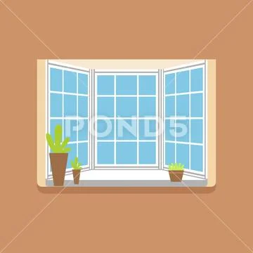 Flat window with potted plants on a windowsill Stock Illustration
