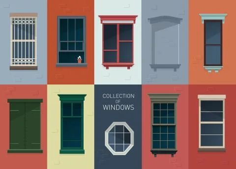 Flat window set Stock Illustration