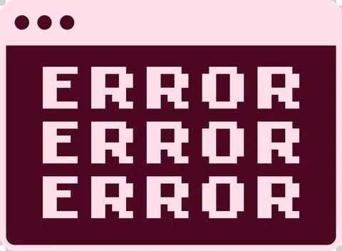 Flat window with three control icons is showing ERROR blocks in pixel art on Stockillustratie