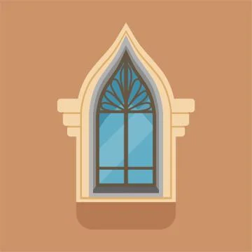 Flat window with unusual gothic form on brown wall Stock Illustration