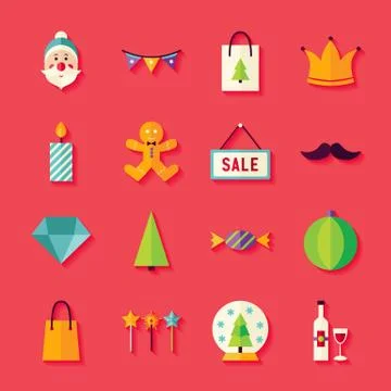 Flat Winter Happy New Year Objects Set with Shadow Stock Illustration