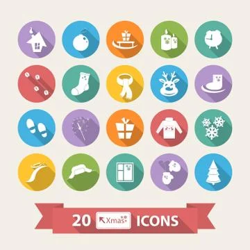 Flat Winter icons set with long shadow Stock Illustration