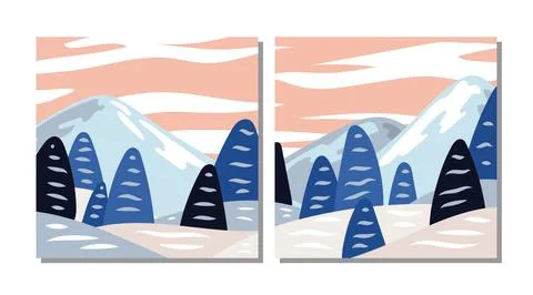 Flat Winter Landscape Background Design Stock Illustration