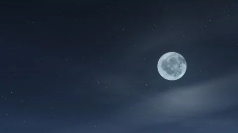 Flat, wispy clouds passing in front of a full moon at night, looping Video stock 68502